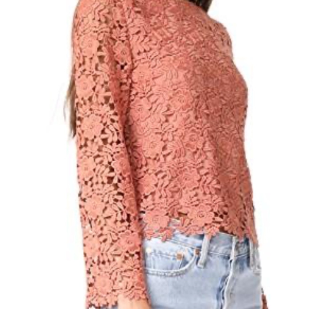 Alice + Olivia Pasha mid Bell Sleeve Floral Lace crew neck tunic Top. - Picture 2 of 4